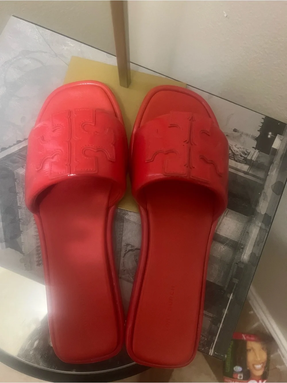 Tory Burch Coral-Red Logo Slide Sandals